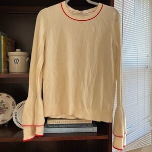 Boden White Wool/Cotton Blend Bell Sleeve Cream Sweater Womens SZ 10